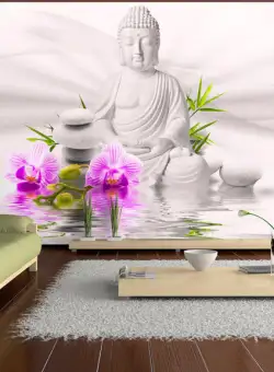 Fototapet autoadeziv Buddha and pink orchids