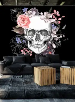 Fototapet autoadeziv Skull and Flowers