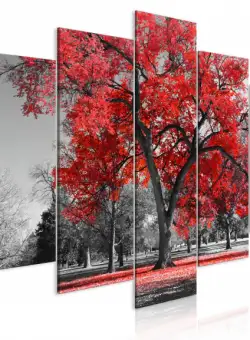 Tablou Autumn In The Park (5 Parts) Wide Red
