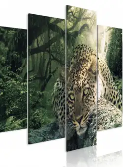 Tablou Leopard Lying (5 Parts) Wide Pale Green