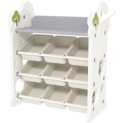 AIYAPLAY Etajeră pentru Copii, Organizator de Depozitare Jucării cu 4 Niveluri și 9 Coșuri, 77x42x94 cm, Crem Alb | Aosom Romania
