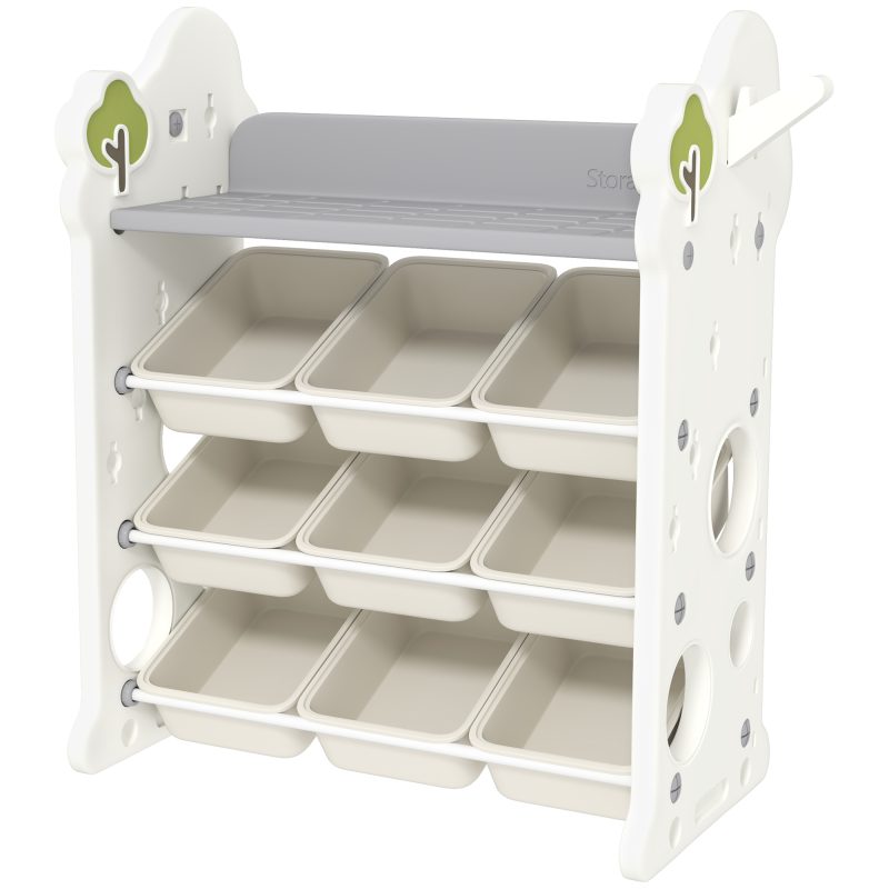 AIYAPLAY Etajeră pentru Copii, Organizator de Depozitare Jucării cu 4 Niveluri și 9 Coșuri, 77x42x94 cm, Crem Alb | Aosom Romania