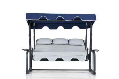 Balansoar de gradina cu 3 locuri Ates cu suport pahar, Albastru, 160x110x50 cm - Albastru