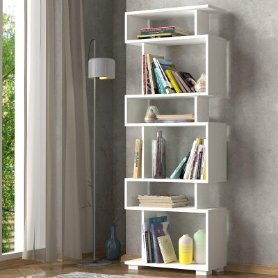 Bibliotecă Blok, Diverse culori, 60x20x165 cm - Alb