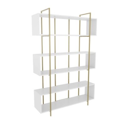 Biblioteca BRUTI, alb + auriu, 120x29,6x180 cm