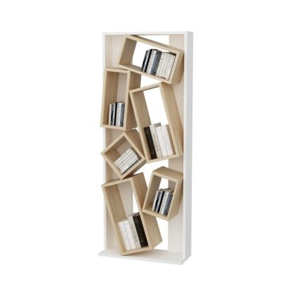 Biblioteca CARMEN, alb + stejar, 63x24x153,6 cm