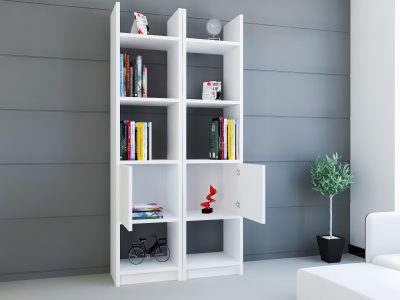 Bibliotecă Esbi 102, Diverse culori, 66x30x150 cm - Alb