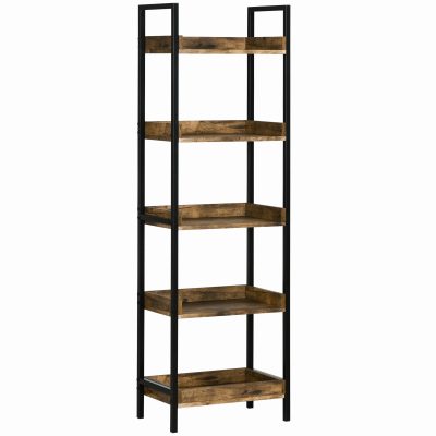 Biblioteca in stil industrial cu 5 rafturi, dulap de biblioteca din lemn si metal pentru casa si biroU HOMCOM | Aosom RO