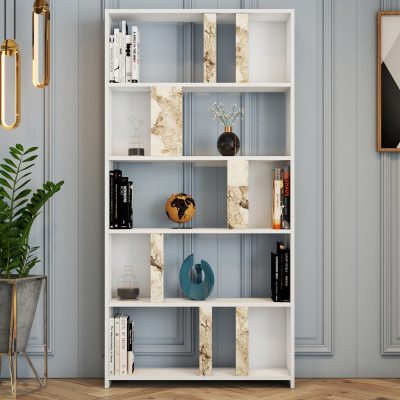 Bibliotecă Lima Marble, Alb, 90x20x180 cm - Alb