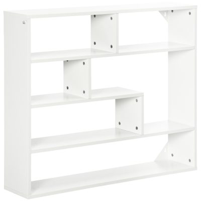 Biblioteca moderna de perete HOMCOM cu 4 niveluri , raft din lemn care economiseste spatiu pentru living si birou, 94x19,5x80cm, alb | Aosom Romania