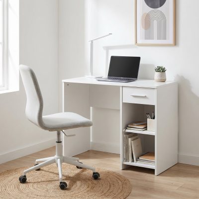 Birou Modern CMS-505-BB-1 Home Collection® Concept cu Sertar și 2 Rafturi, Alb - Maro - Stejar - Antracit, 90x52x75 cm - Alb