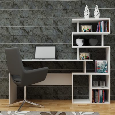 Birou Next cu rafturi, Alb, 130x40x70 cm - Alb