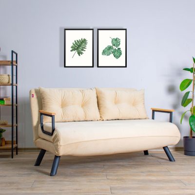 Canapea extensibilă 2 locuri Sando, Diverse culori, 133x50x41 cm - Crem