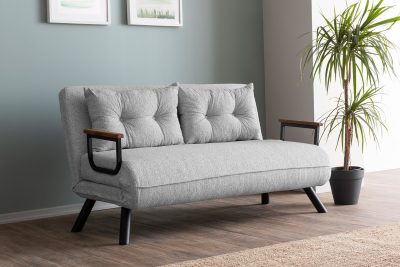 Canapea extensibilă 2 locuri Sando, Teddy, Diverse culori, 133x50x41 cm - Gri deschis