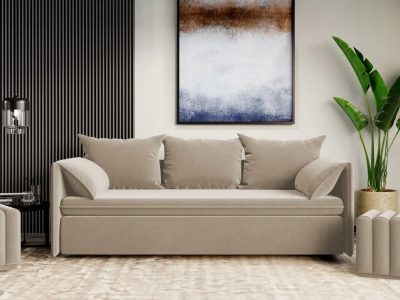 Canapea Extensibila 2 locuri Vanilla Stofa Catifea Crem