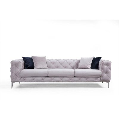 Canapea Fixa cu 3 Locuri Favalli, Chester, Gri deschis, 237x90x73 cm - Gri