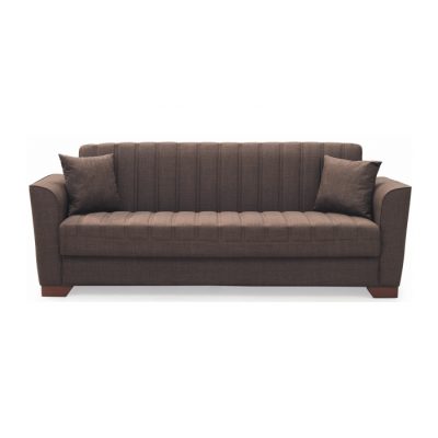 Canapea QUEEN extensibila, 3 locuri, cu arcuri si lada depozitare, maro inchis, 218x70x80 cm