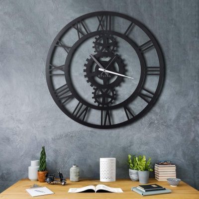 Ceas de perete Gear XL, Negru, 70x70 cm - Negru