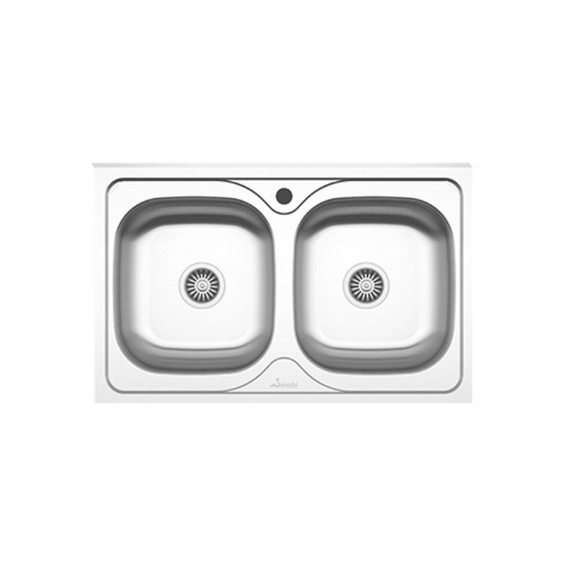 Chiuveta Sanobi, 2 Cuve universale, Inox lucios, pe masca, 80 x 50 cm