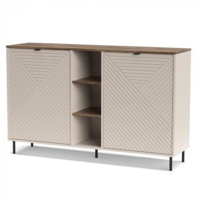 Comoda EVO, 2 usi, rafturi, casmir + stejar castello, 153,4x40x95,4 cm