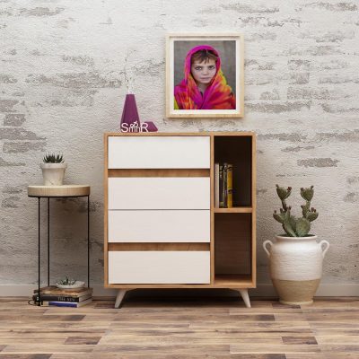 Comoda Tsela, 4 Sertare, 2 Rafturi, Stejar, 70x86x40 cm - Stejar