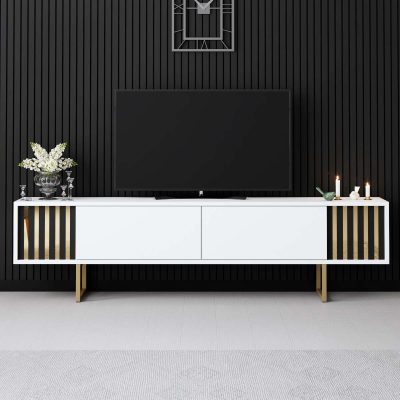 Comodă TV auriu Line, Diverse culori, 180x30x18 cm - Alb - Auriu