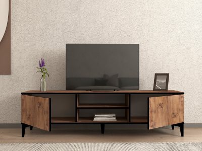 Comodă TV Begi, Pin atlantic - Negru, 180x40x50 cm - Natural - Negru