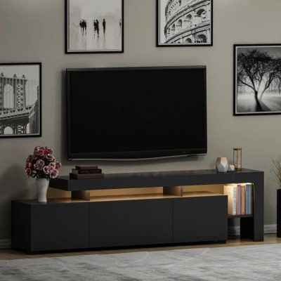 Comoda TV cu Led Beliz, Alb - Antracit - Nuc, 192x53x37 cm - Nuc