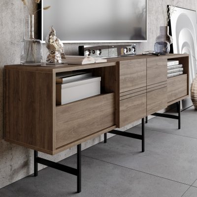 Comodă TV Derin, Diverse culori, 180x37x65 cm - Nuc - Negru