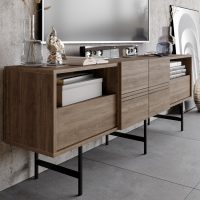 Comodă TV Derin, Diverse culori, 180x37x65 cm - Nuc - Negru