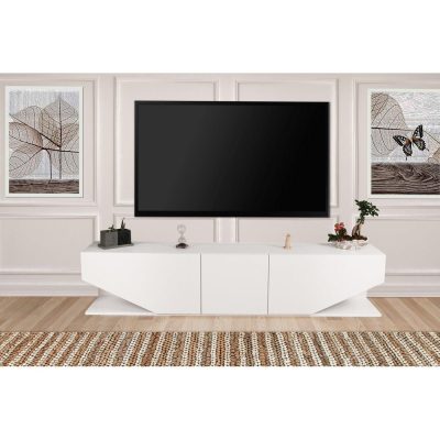 Comoda Tv Elegant cu 3 usi, Alb, 180x40x30 cm - Alb