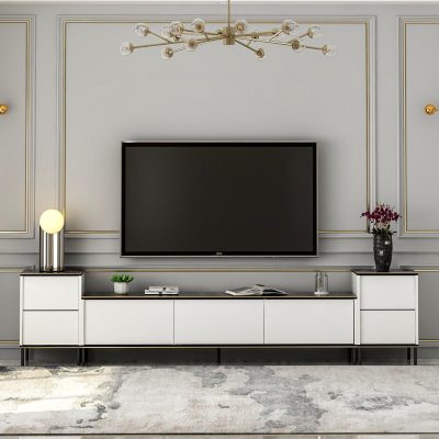Comoda Tv Imaj, Gri, 180x45x35 cm - Auriu alb negru