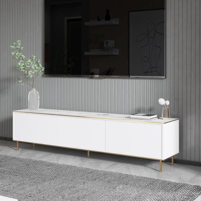 Comodă TV Imaj - Marble, White, White marble - Auriu, 180x35x45 cm - Alb - Auriu