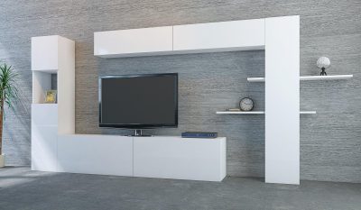 Comoda Tv Irfan Modern Stylecu dulapuri si rafturi, Alb, 215 x150 x 32 cm - Alb