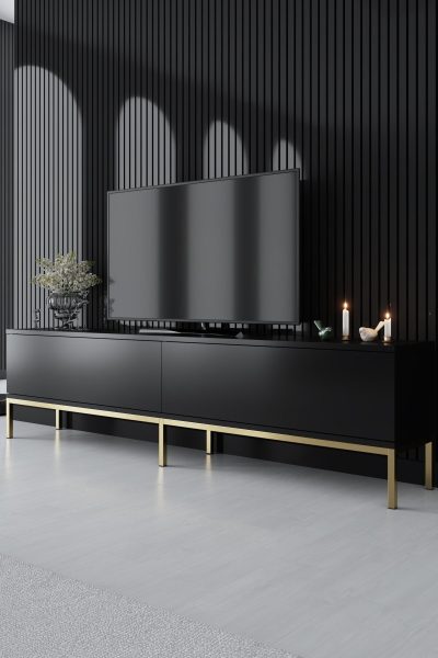 Comodă TV Lord, Diverse culori, 180x30x47 cm - Negru - Auriu