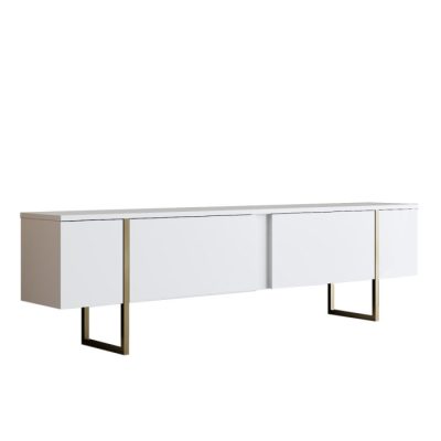 Comoda TV LUXE, alb + auriu, 180x30x50 cm