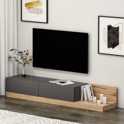 Comodă TV Majör, Antracit - Nuc, 180x37x30 cm - Antracit - Nuc