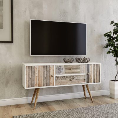 Comoda TV Odense Scandinav, Alb, 122x65x35 cm - Alb