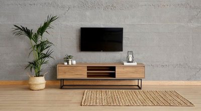 Comoda Tv Sabit Metal - Lemn, Nuc, 180 x 50 x 40 cm - Nuc