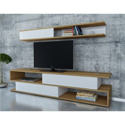 Comodă TV Sims, Diverse culori, 176x32x39 cm - Alb - Teak