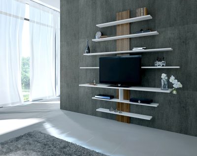 Comodă TV Zebra, Alb - Nuc, 160x30x160 cm - Alb - Nuc