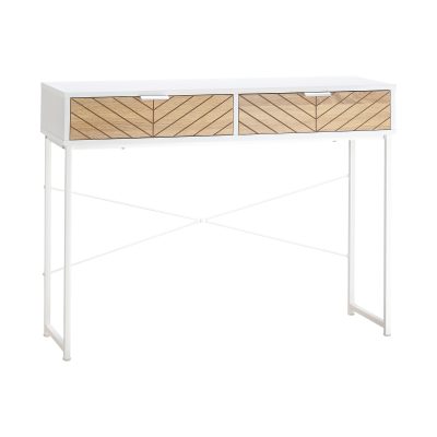 Consola Moderna HOMCOM cu 2 Sertare, Masa pentru Hol Metalica cu Structura Incrucisata, Masuta pentru Sufragerie, Alba | Aosom Romania