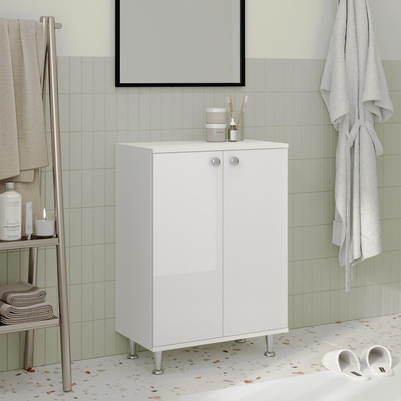 Corp Baie Zaria, 2 Usi, Alb lucios/Alb, MDF, L 60 x l 35 x H 85 cm
