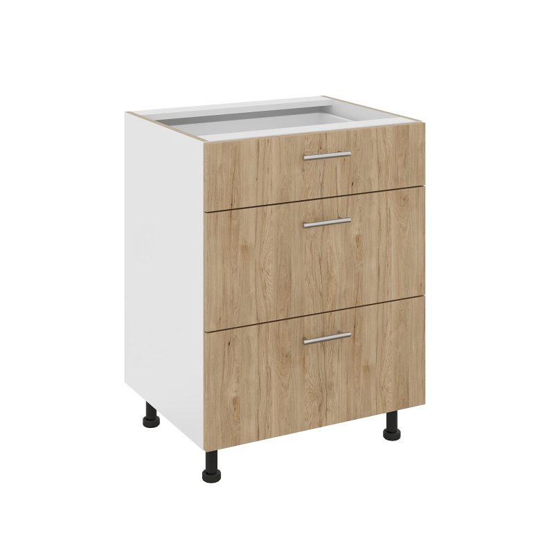 Corp Baza Karo, 3 Sertare, Lemn Natural/Alb, 60 x 50 x 80 cm