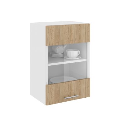 Corp Superior Karo, O Usa, cu sticla, Lemn Natural/Alb, 40 x 30 x 60 cm