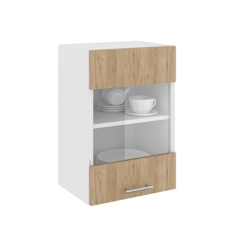 Corp Superior Karo, O Usa, cu sticla, Lemn Natural/Alb, 40 x 30 x 60 cm