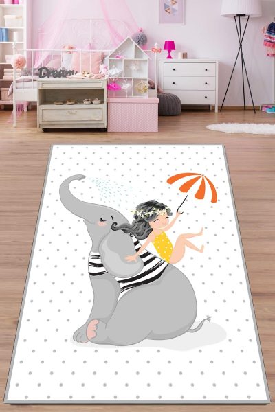 Covor de Copii Elefant Fericit, Multicolor (diverse dimensiuni) - arsiv3 / Alb