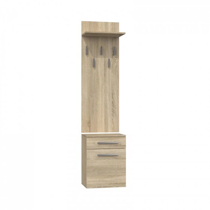 Cuier BANGOR, cu lada si sertar, sonoma deschis, 50x35x181 cm