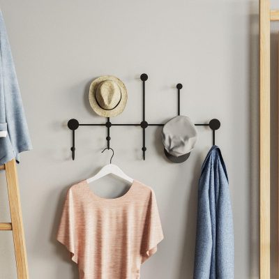 Cuier de hol metalic Metal Wall Hook Antonio 3, Negru, 80x45x10 cm - Negru