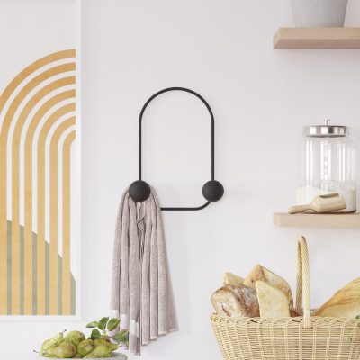 Cuier de hol metalic Metal Wall Hook Classic 4, Negru, 25x7 cm - Negru
